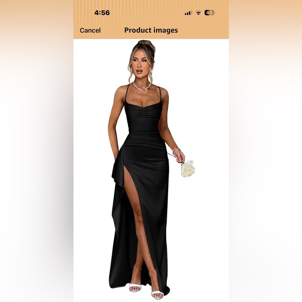 Amazon Black Spaghetti-Strap Maxi Dress with High Slit